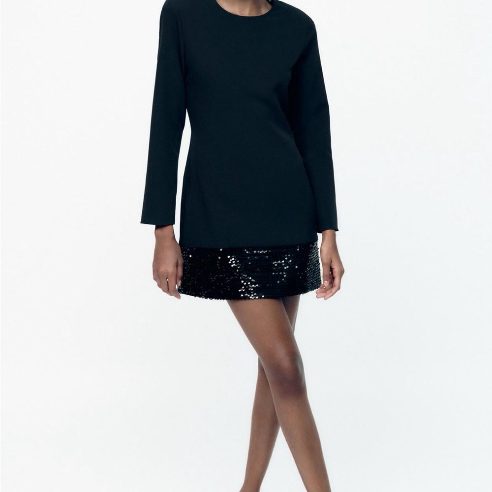 Zara Stylish Black Sequin Evening Dress